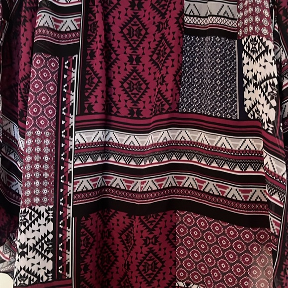 A. Byer Women's Geometric Blouse - Burgundy and Black - Picture 3 of 7